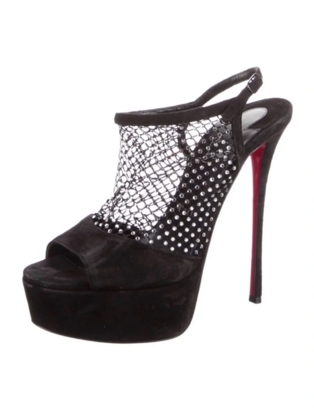 CHRISTIAN LOUBOUTIN Plougesta Alta Strass 150 Black Suede Platform Heels - Picture 7 of 11